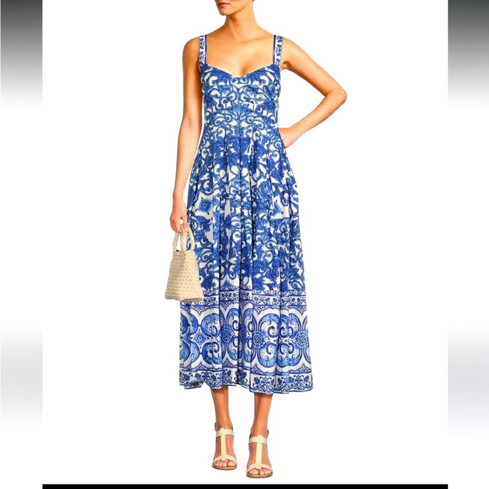 ANTONIO MELANI Blue and White Printed Midi Dress